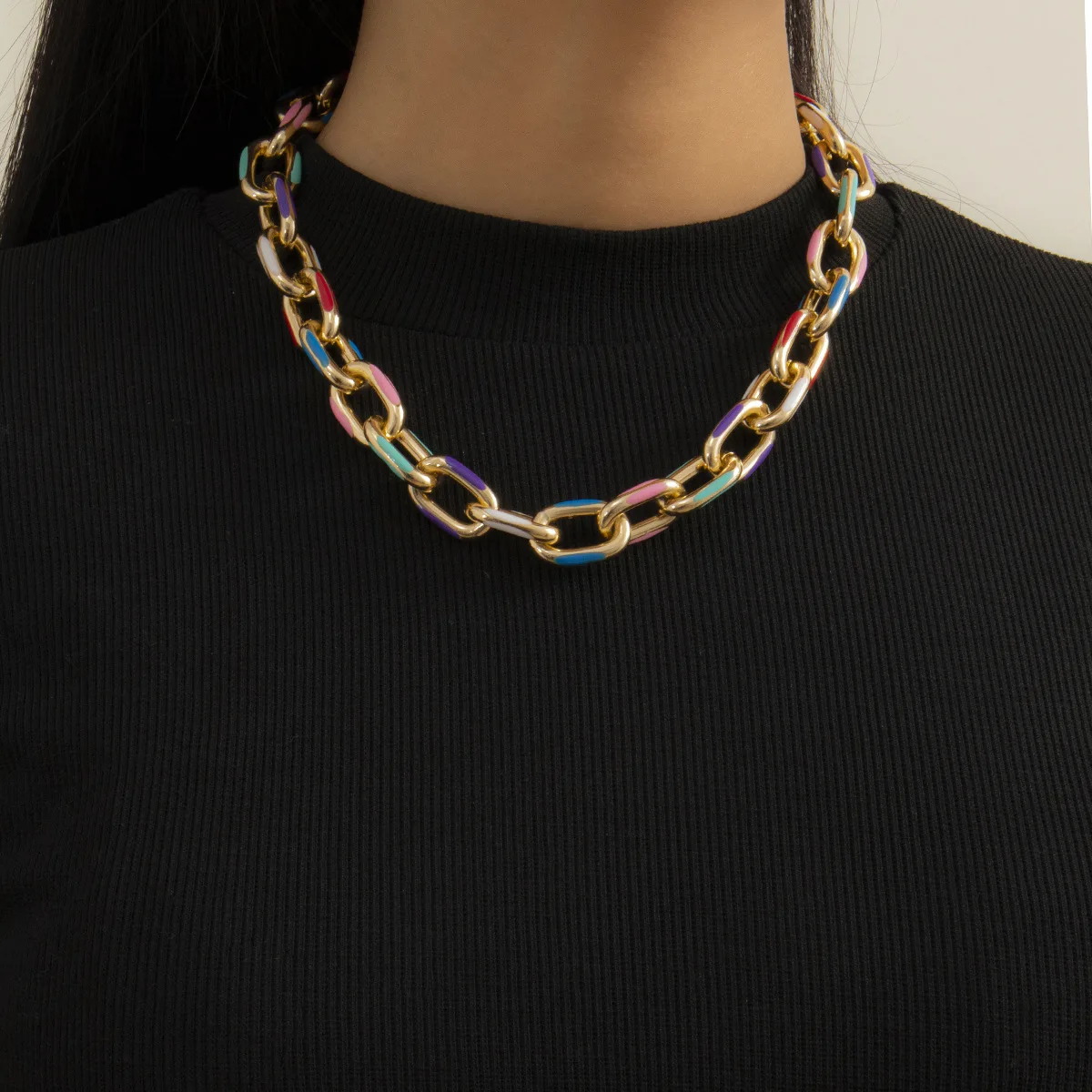 Necklace Painted Geometric Cross Chain Matte Finish Chic Office Jewelry Women Rose Gold Tone Sturdy Lightweight Premium