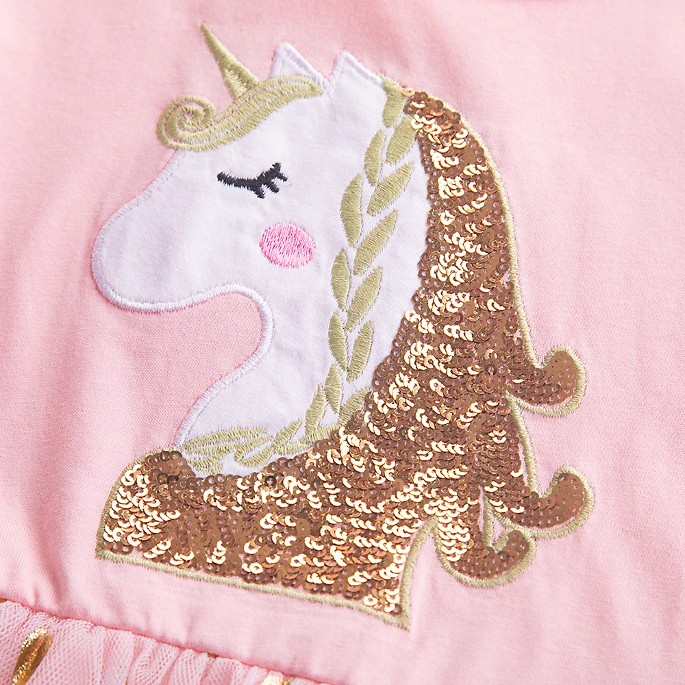 Einhorn kleid für Mädchen: neues ärmelloses besticktes Party kleid für Kinder im Frühjahr/Sommer sh1696 – Detail 6
