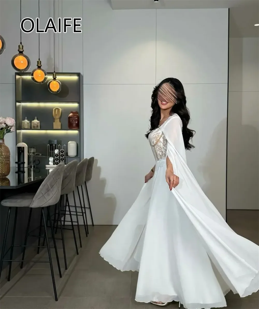 فستان شيفون رسمي أنيق بياقة على شكل قلب فستان عربي سعودي مشد دانتيل على شكل حرف a بطول الأرض فساتين سيهر مخصصة مع كيب