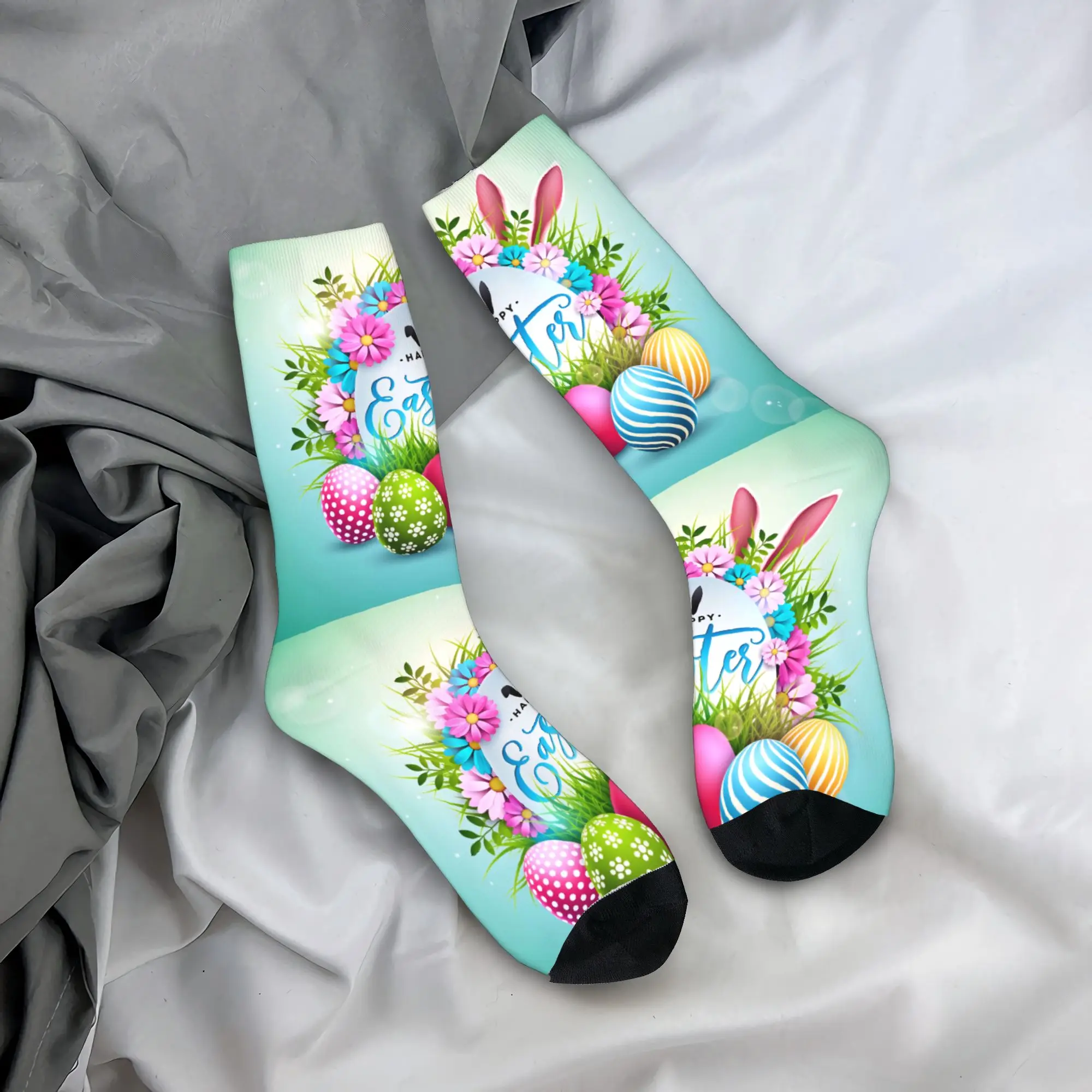 

Happy Easter Egg Rabbit Celebration Stockings Women Men Socks High Quality Gothic Socks Winter Skateboard Anti-Slip Socks Gife