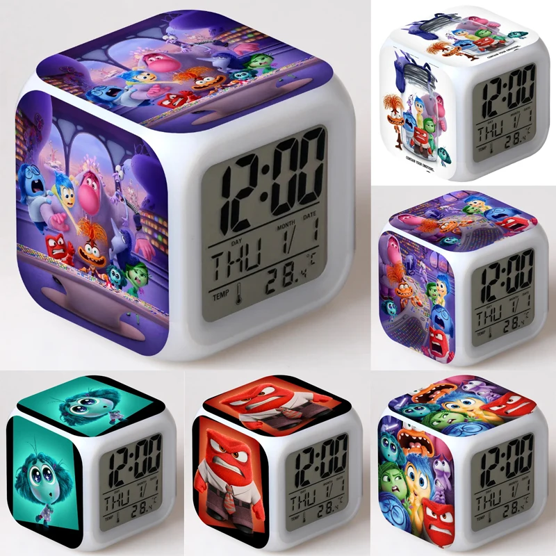 Inside Out 2 Disney Colorful Alarm Clock Plastic LED Night Light Anxiety Envy Anger Kids Toy Ornaments Peripherals Birthday Gift