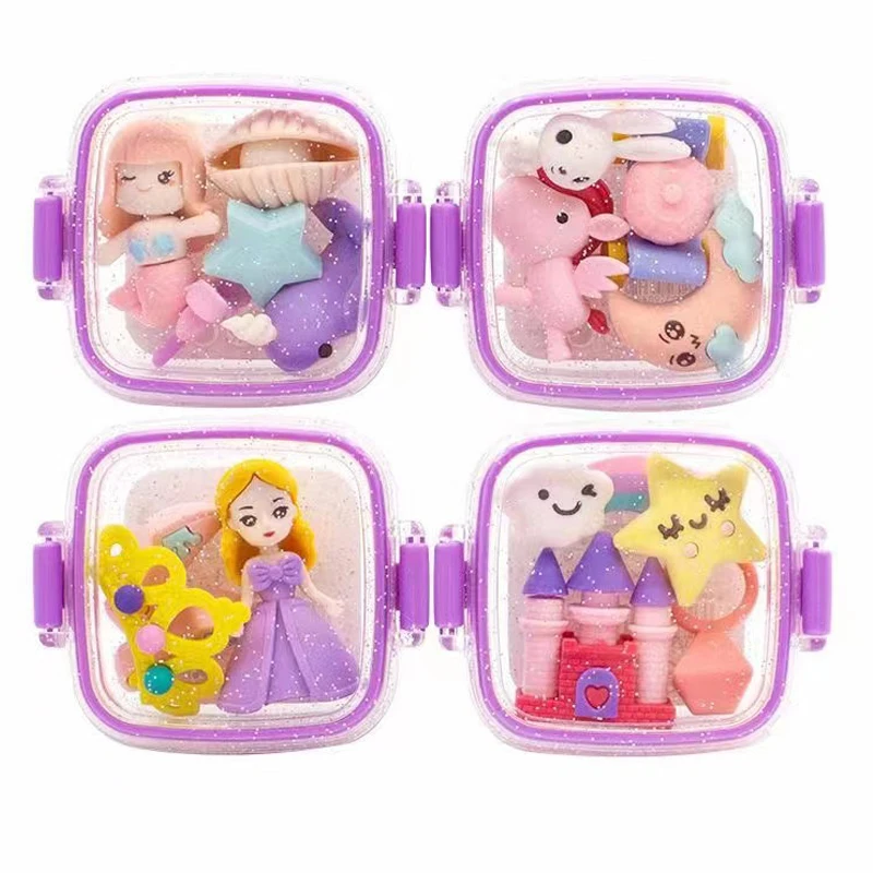 princess Eraser Set Creative Detachable Food Snack Lunch Box Eraser Set Play House Cartoon  Student Prize Stationery Supplies