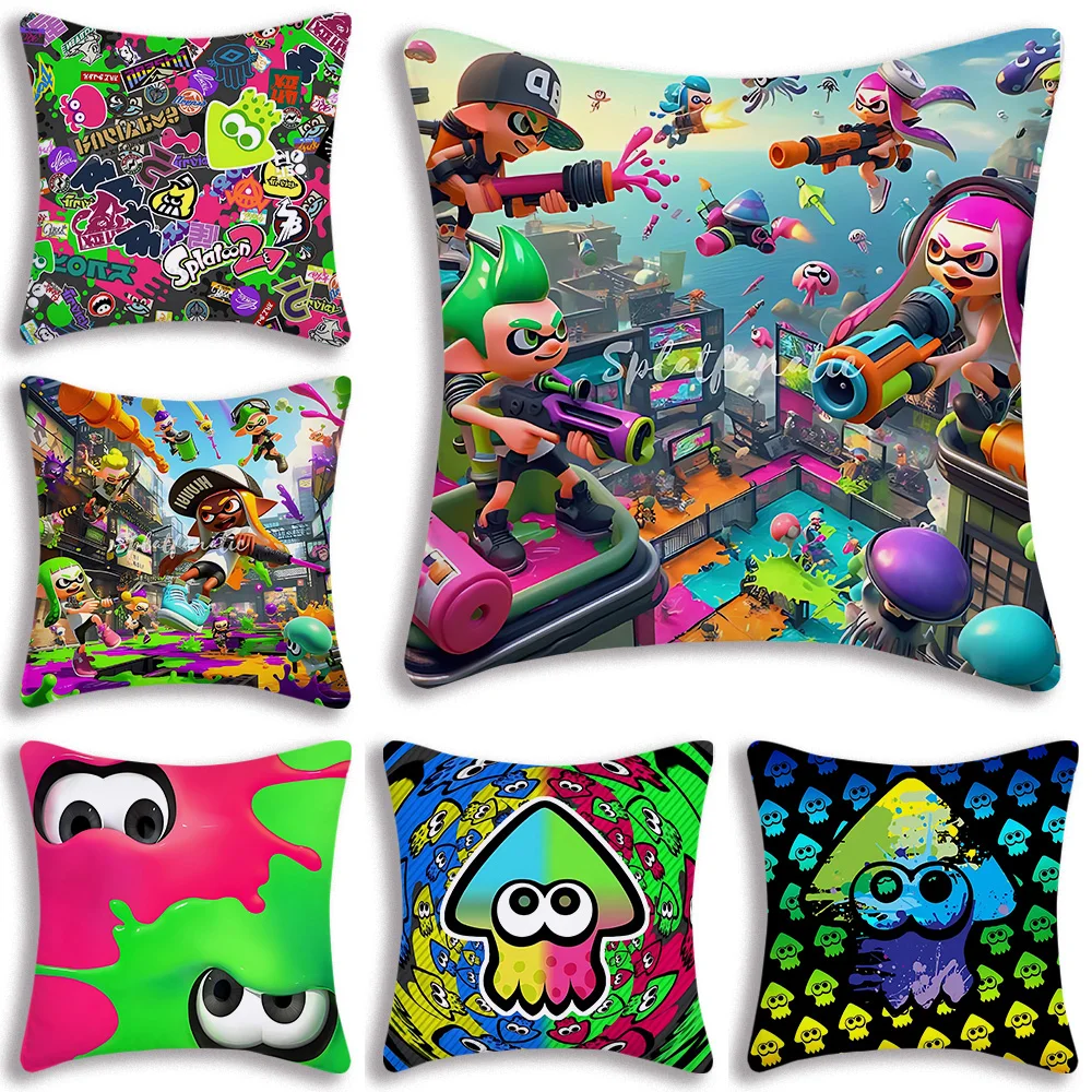 Pillow Covers HOT Game S-Splatoons Cartoon Sofa Decorative Home Double-sided Printing Short Plush Cute Cushion Cover