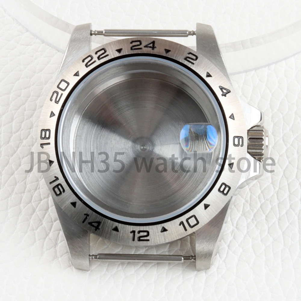 Cassa per orologio in argento da 39 mm Vetro zaffiro in acciaio inossidabile per Explorer Seiko NH34 NH35 NH36 NH38 Movimento automatico Quadrante da 28,5 mm