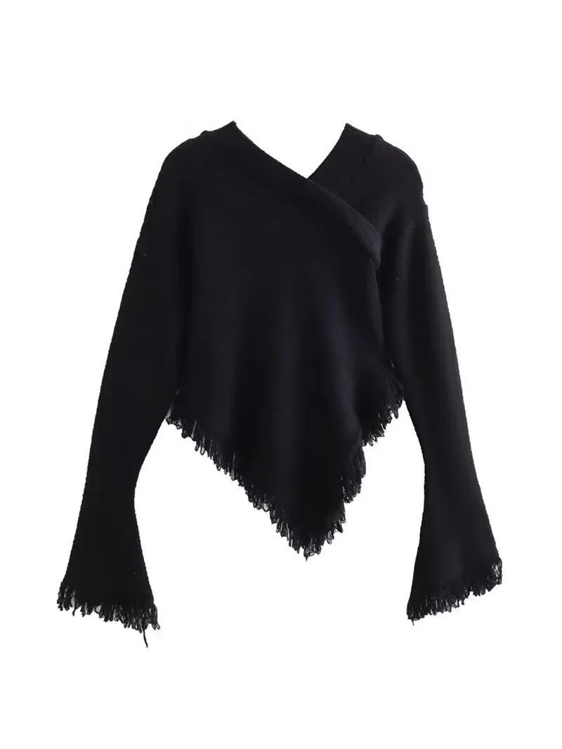 KEYANKETIAN Autumn/Winter New Women\'s Tassel Decoration Asymmetrical Sweater Chic Fashion Slim Female Smock Short Knitwear