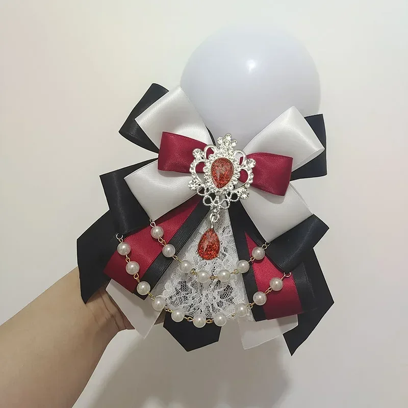 Cadena de perlas Retro Lolita, pajarita de cristal, conjunto de joyería hecha a mano, Collar de camisa, palo de arco de quilate, lámpara de mano,
