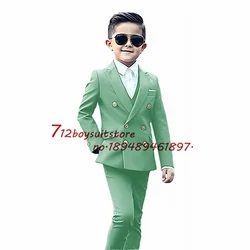 Green Boys 2 Piece Suit Double Breasted Blazer Kids Wedding Tuxedo Jacket Pants Formal Child Clothes 2-16 Years Old