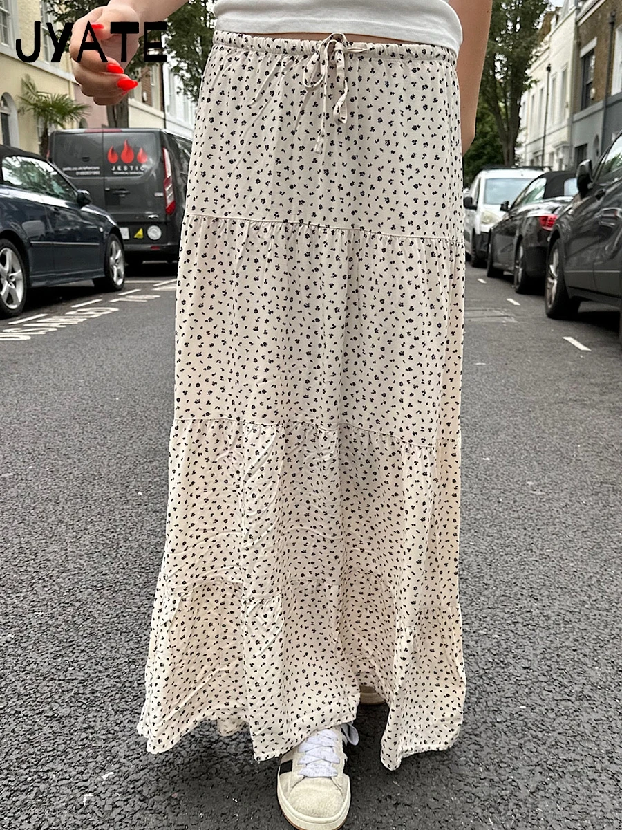 Zoete Bloemenprint Maxi Lange Rokken Dames Zomer Nieuw Katoen Trekkoord Hoge Taille Casual A-Lijn Rok Vintage Chic Eenvoudige Faldas