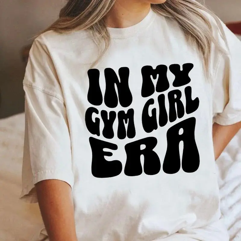Groovy Retro Gym Girl T-Shirts Women's Customized Hand-Painted Clothing Vintage Style Fashionable Casual Wear
