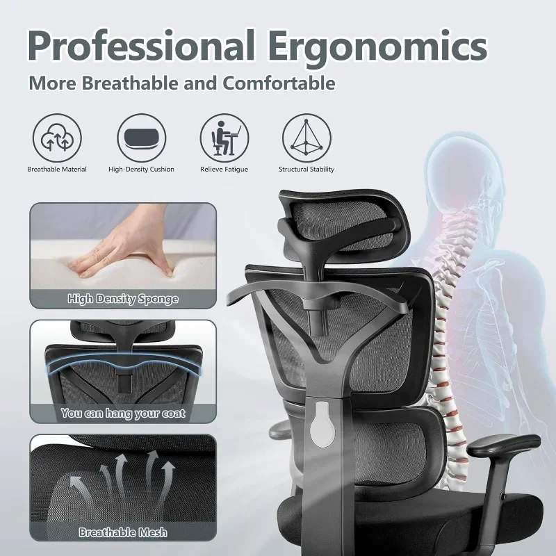 Cadeira de escritório Cadeira de mesa ergonômica, cadeira de jogos com encosto alto, cadeira de escritório em casa confortável reclinável grande e alta lombar