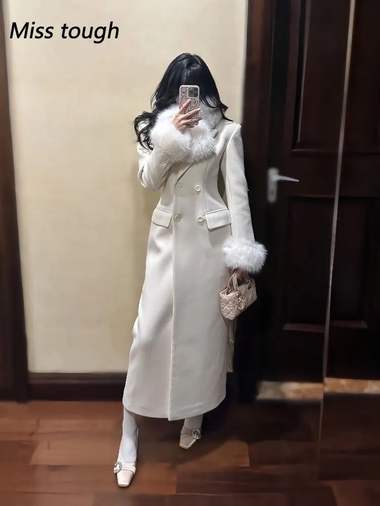 

Корейская модная женская ветровка в американском стиле ретро, белый шерстяной утолщенный утепленный теплый плащ для похудения, свободная верхняя одежда, женская одежда