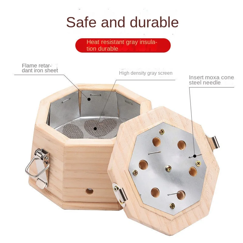 Wooden Moxibustion Box Breast Massager Moxa Therapy Compress Warm Palace Abdomen Back Chest Pain Relief Temperature Adjustable