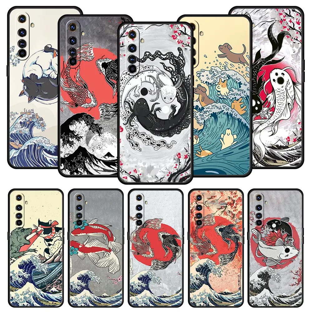 Koi Fish Case For OPPO Realme 9 8 7 6 GT2 Pro Plus 5G Realme C35 C25 C21 C11 C3 8i 9i GT Neo 2 3 Phone Cover Black Silicone Soft