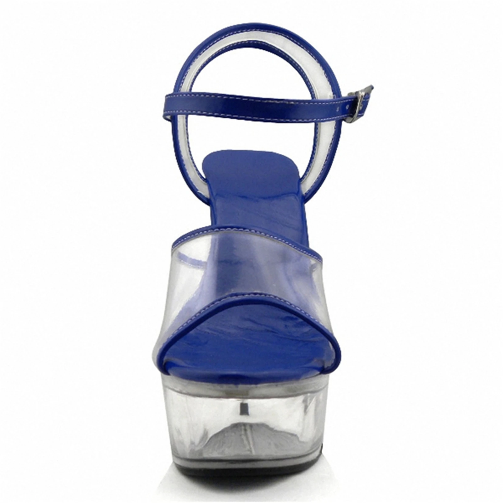 Refreshing Clear Heeled Sandals Royal Blue Peep Toe Platform Design Thin Ankle Strap 15CM Summer Fashion Women Shoes view 5