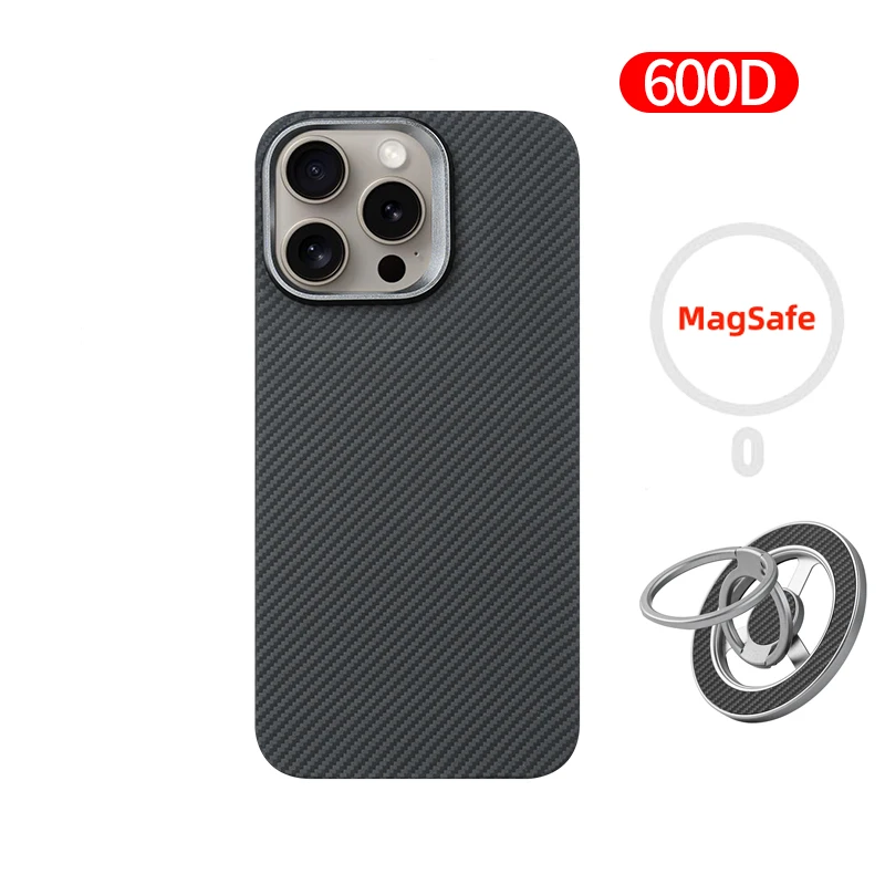 DIXSG Für iPhone 15 Pro Max/iPhone 15 Pro Carbon Hülle Kevlar 600D Aramidfaser ultradünne Hardcover magnetisch schwarz Schlank hellrot 3
