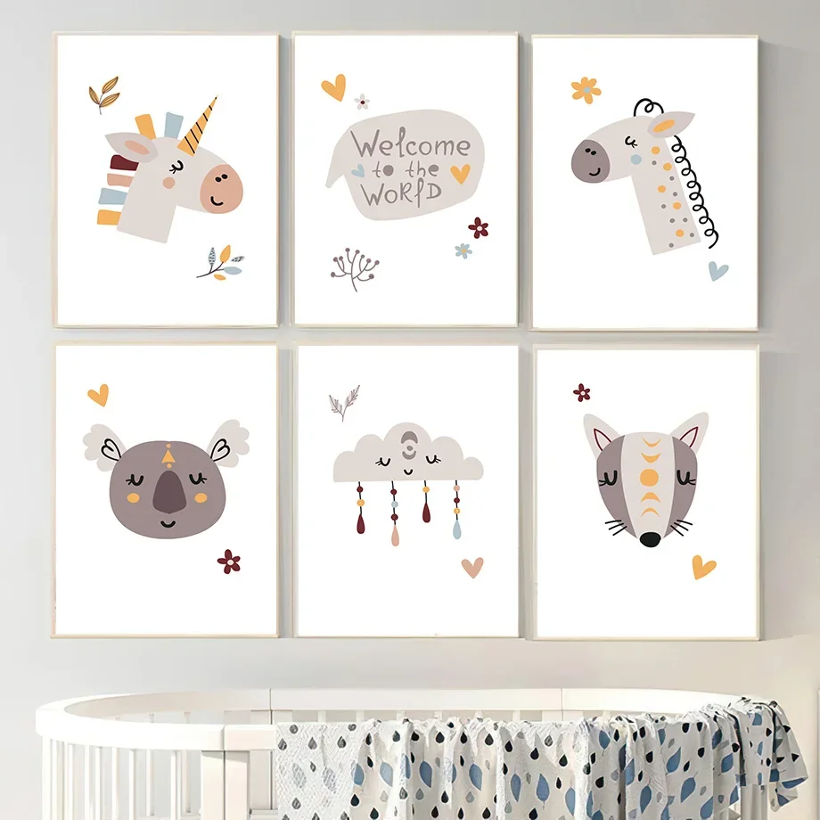 

Giraffe Unicorn Raccoon Deer Cloud Nursery Wall Art Canvas Painting Nordic Posters And Prints Wall Pictures Baby Kids Room Decor
