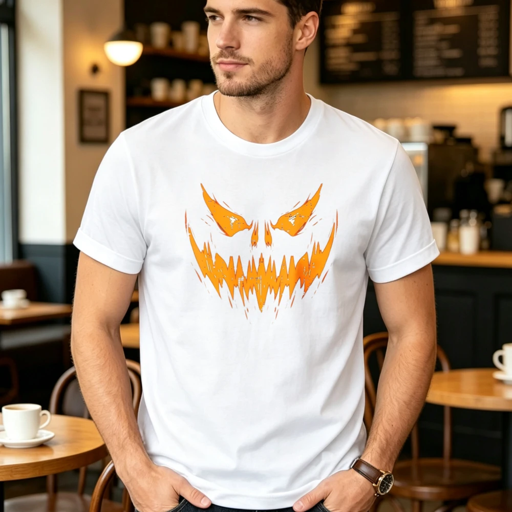 Featuring a Halloween-Themed Scary Jack-O'-Lantern Pattern, with a Face Glowing with Orange Light And Sharp Teeth