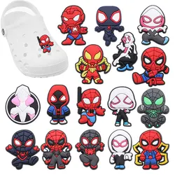 Neuankömmling 1-16 stücke Schuh Charms Spiderman Spider Gwen Meilen PVC Zubehör Schuhe Schnalle Dekoration für Kinder Weihnachts geschenk