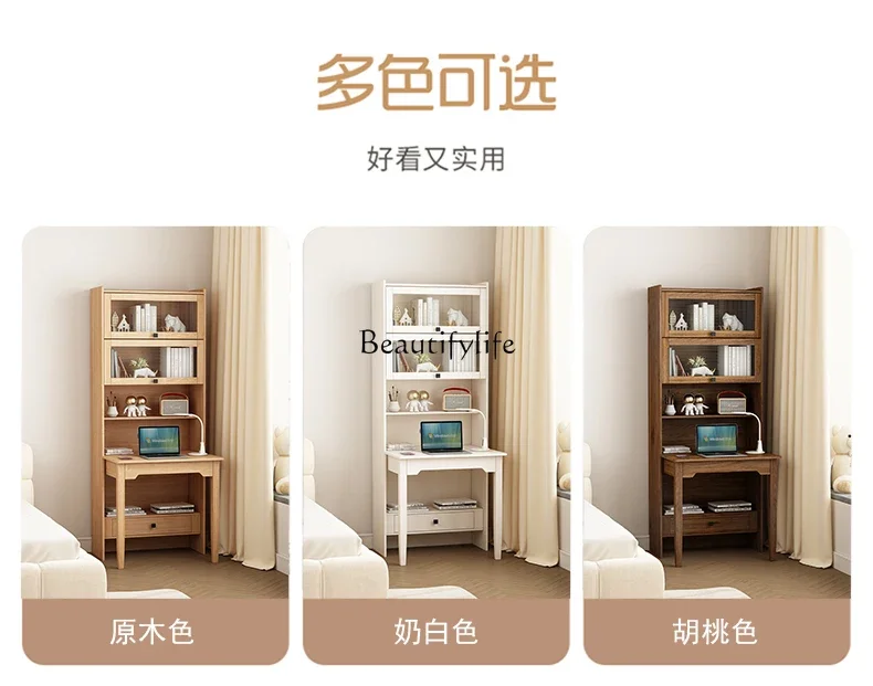 LXSolid Wood مكتب متكامل قابل للطي حديث قابل للسحب متعدد الوظائف رف كتب للطلاب SSS