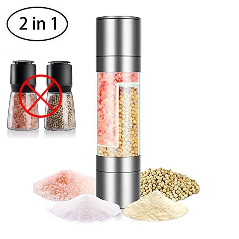 2PCS Salt Pepper Grinder 2 in 1 Manual Stainless Steel Spice，Double-headed Adjustable Ceramic Grinding Grinding Kitchen Tools