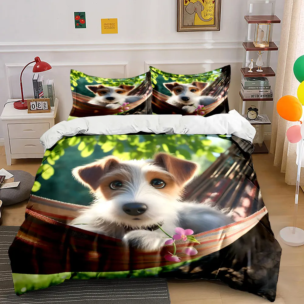 Cute Jack Russell Terrier on a hammock Pattern Duvet Cover Set Digital Print Colorful Polyester Bedding with Zipper Closur gifts