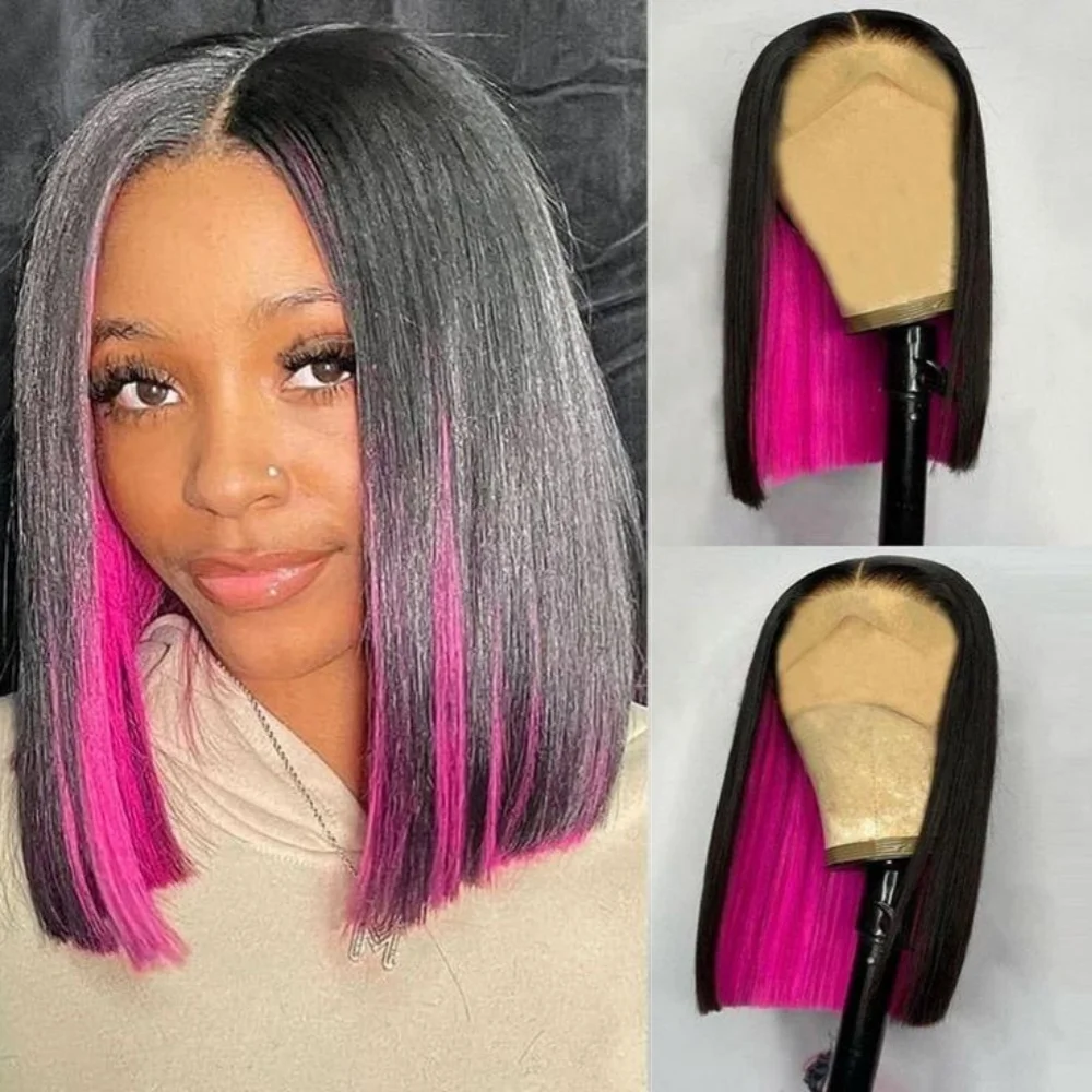 

Black Pink Colored Wig Short Straight Synthetic Lace Front Bob Wig Glueless Ready to Wear Pastel Wigs for Women Party Cosplay