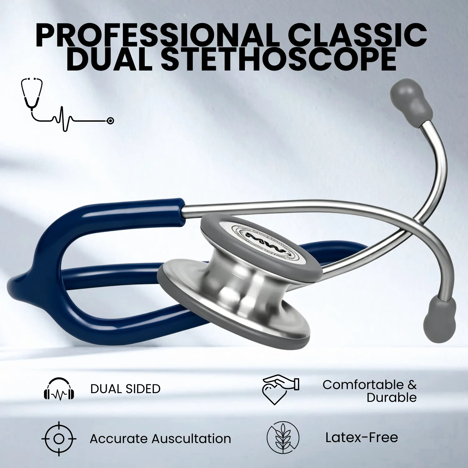 Carent Classic III Monitoring Stethoscope,Medical Dual-Sided Stethoscope For Nurse Doctor, Navy Blue Tube,Home Health Care