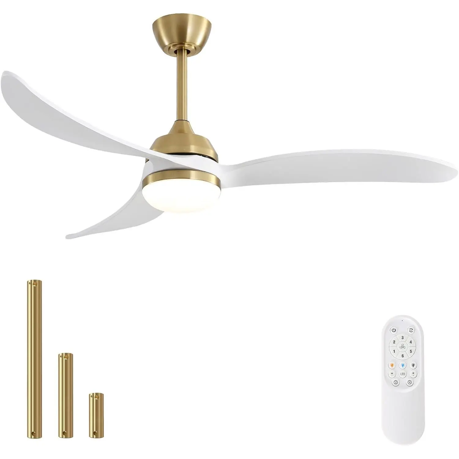 

52 Inch Indoor Ceiling Fan With Dimmable Led Light 3 Solid Wood Blades Remote Control Reversible DC Motor For Living Room