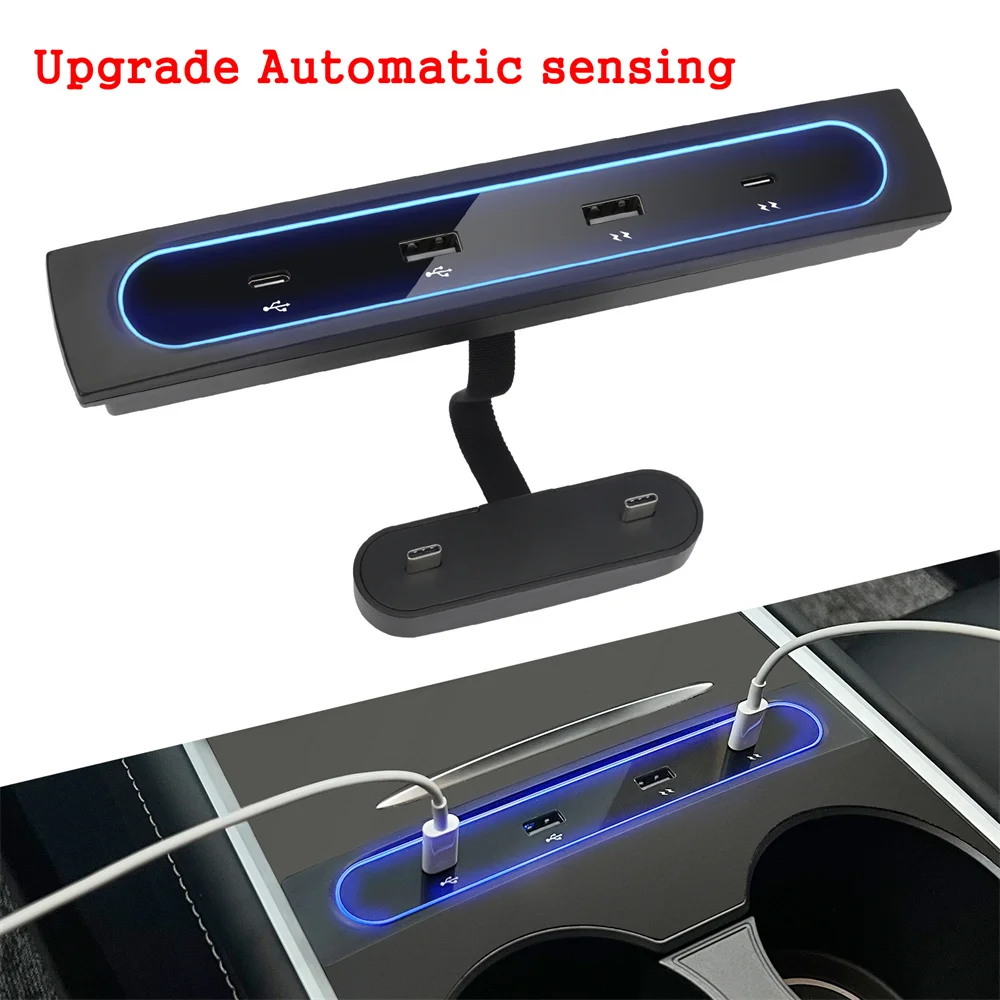 

27W Quick Charger USB Shunt Hub with Sensor Intelligent Docking Station Splitter Extension For Tesla Model 3 Model Y 2021 2022