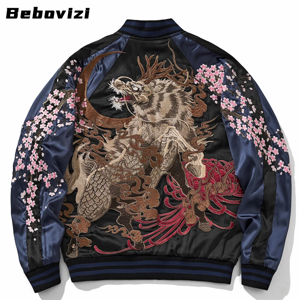 High Quality Mythical Beast Embroidered Jacket Japanese Men Women Couple Boy Baseball Streetwear Harajuku Motorcycle Jacket