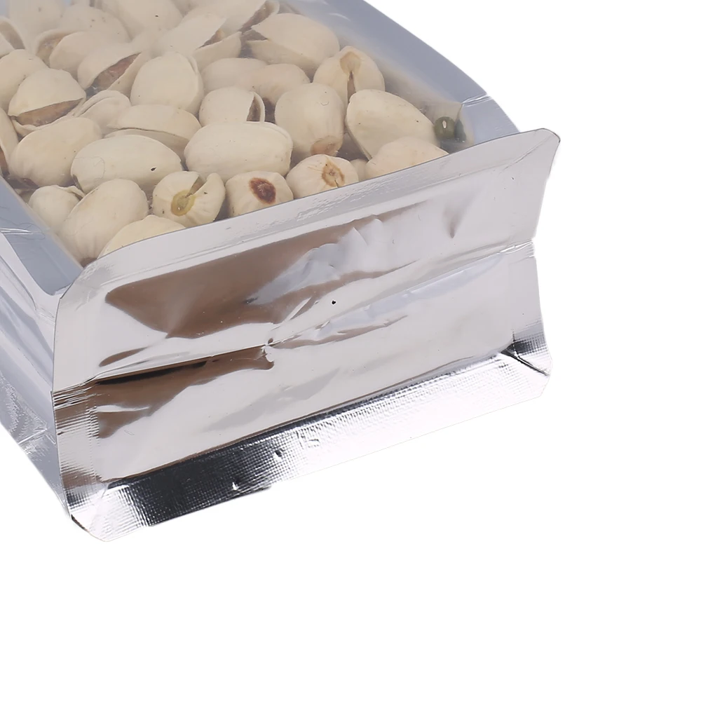 100pcs Smell Proof Stand Up Pouch Pistachio Cashew Nut Heat Sealing Clear Window Zipper Lock Aluminum Foil Side Gusset Bag