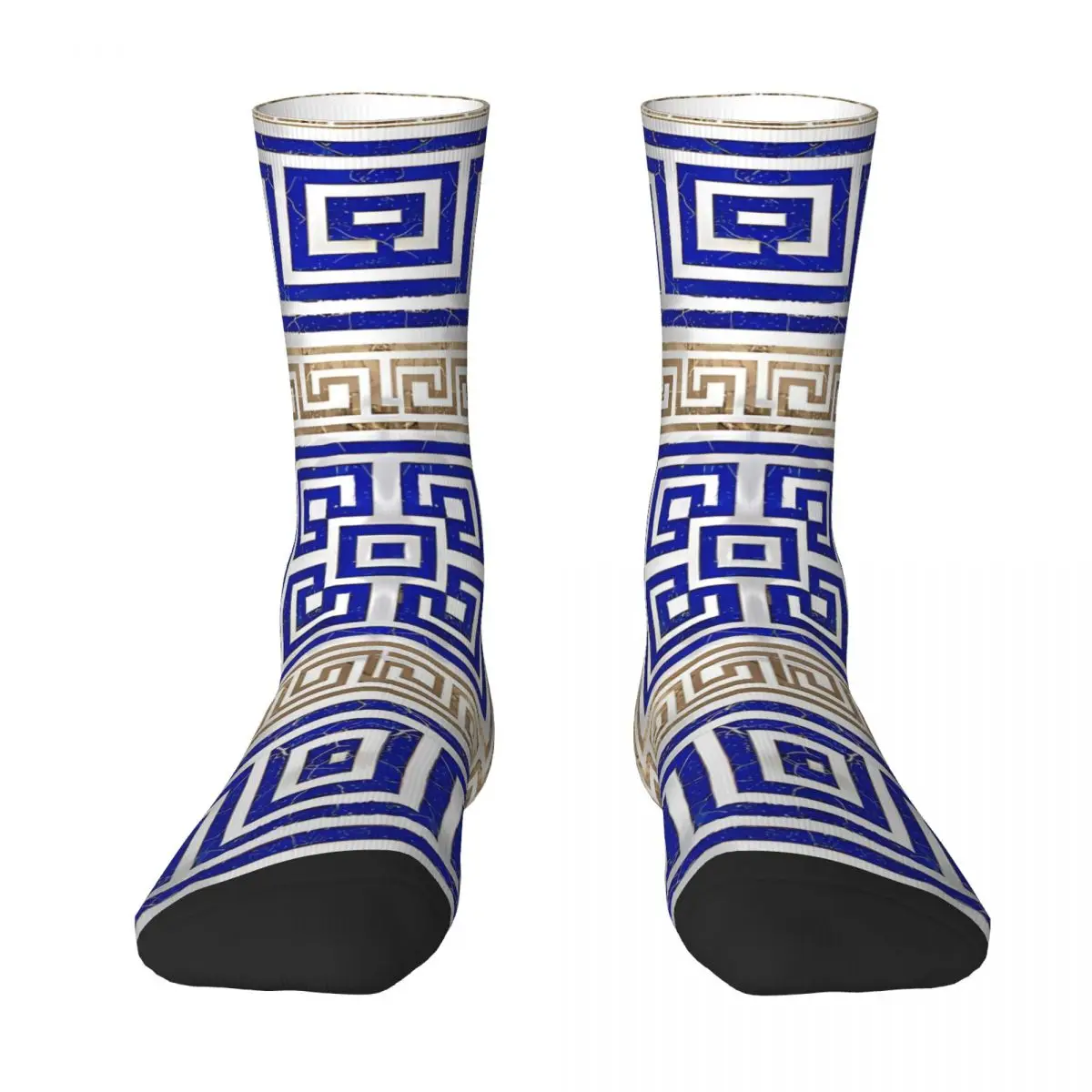 Lapis Lazuli And Gold Greek Key Ornament Meander Unisex Winter Socks Running Happy Socks Street Style Crazy Sock