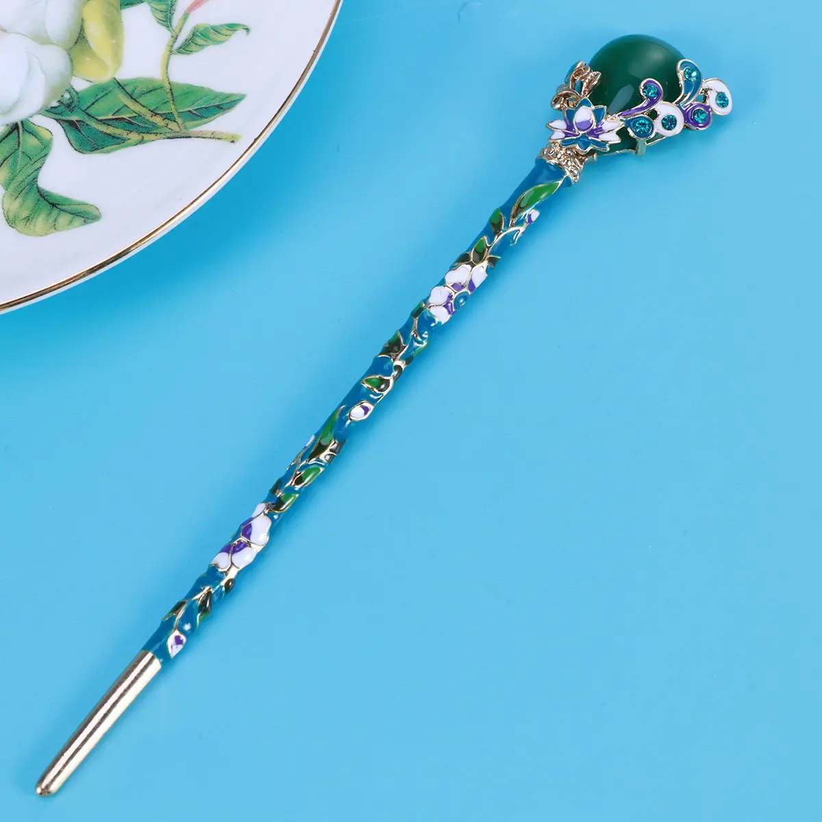 Chinese Style Hairpin Vintage Hair Chopsticks Ancient Hair Clip for Women Chignon Hairpin Casual Party Daily Wear Green