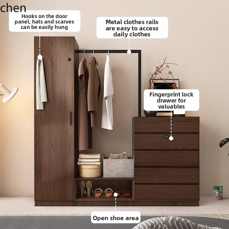 YFY Solid Wood Five-Drawer Cabinet Bedside Hanging Rack Dressing Table Integrated Bedroom Storage Cabinet Bed End Organizer