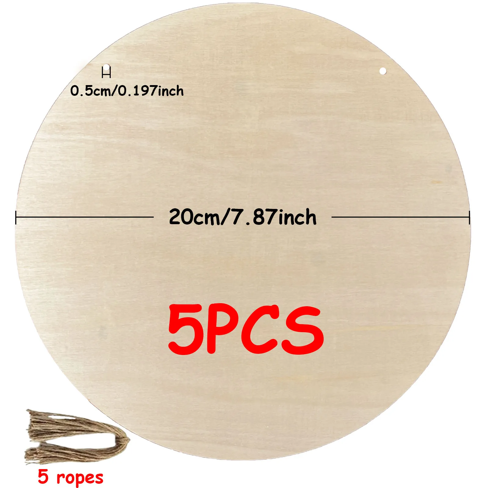 5-Pack 20cm Unpainted Wooden round Discs Perfect for DIY Crafts Hanging Decorations Painting Door Home Party Decor