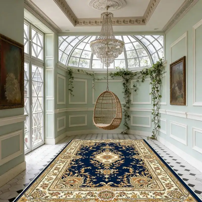 Classic Red White Navy Geometric Floral Rectangular Commercial Floor Rug Welcome Decor For Living Room Dining