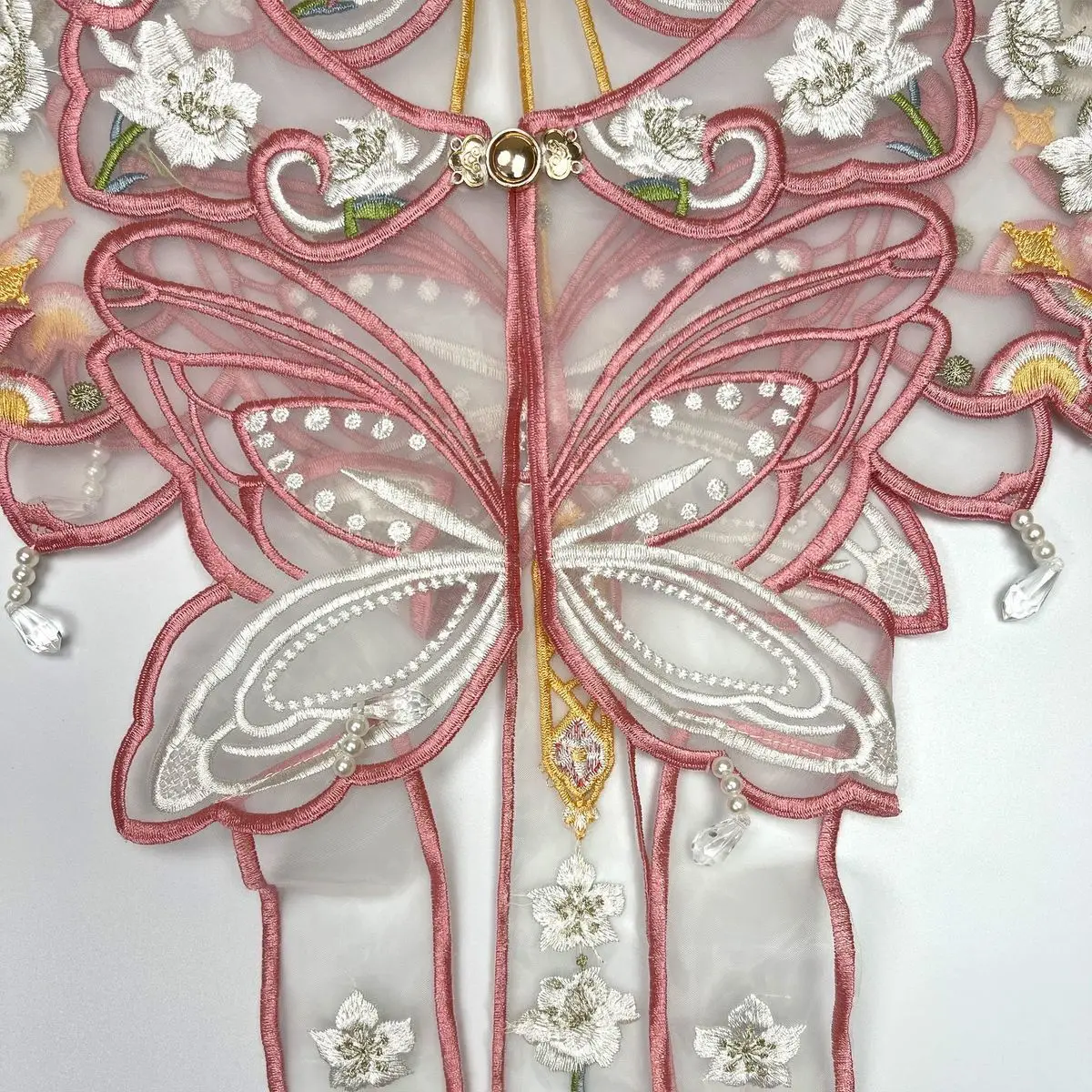 Chinese Hanfu Yunjian Shoulder Collar Butterfly Embroidery Tassel Shawl Vintage Traditional Costume Accessory for Women view 6