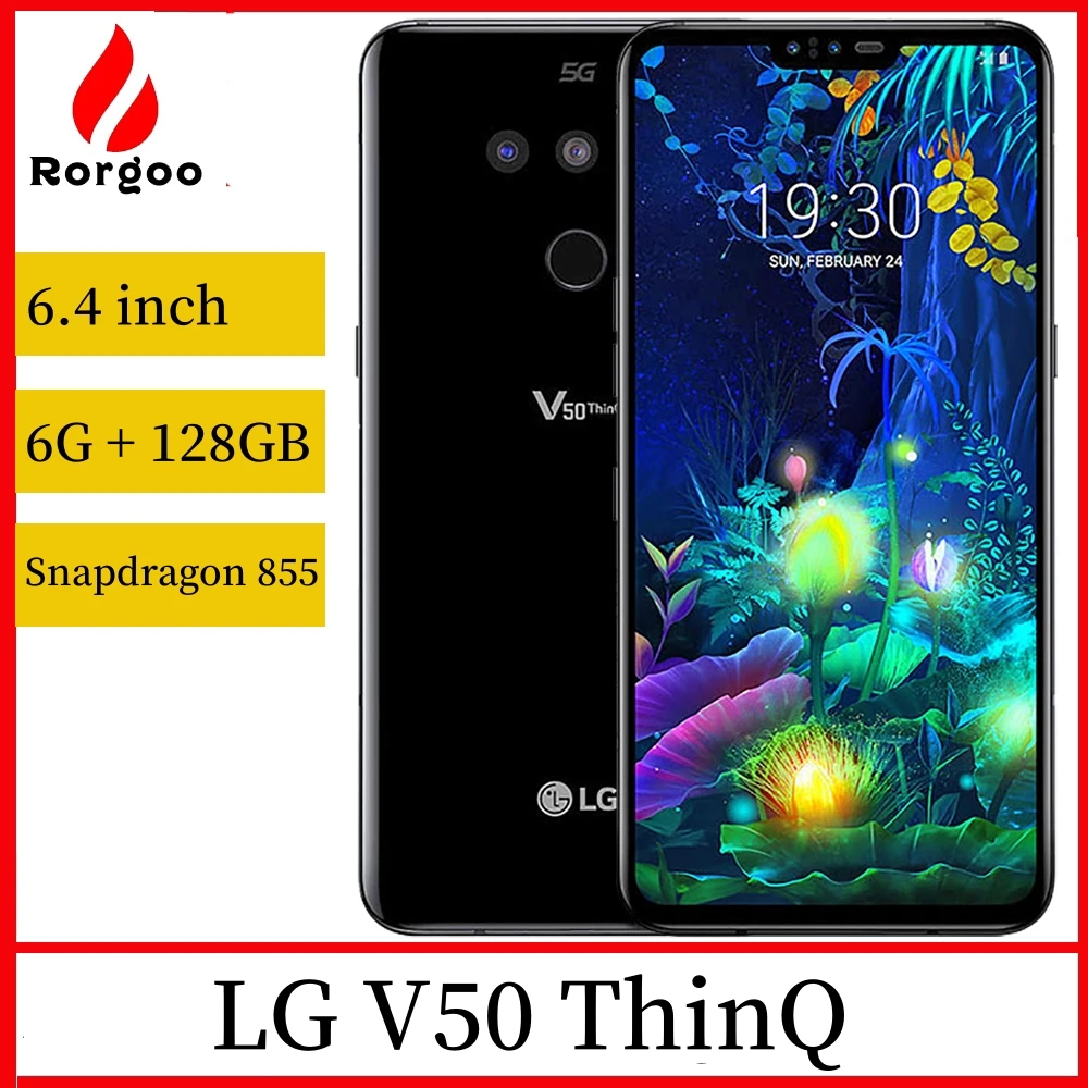 LG V50 ThinQ 4G LTE 5G Cell Phone 6.4' 6GB +128GB ROM Dual Front Triple FingerprRear Camera Unlocked Original Mobile Phone