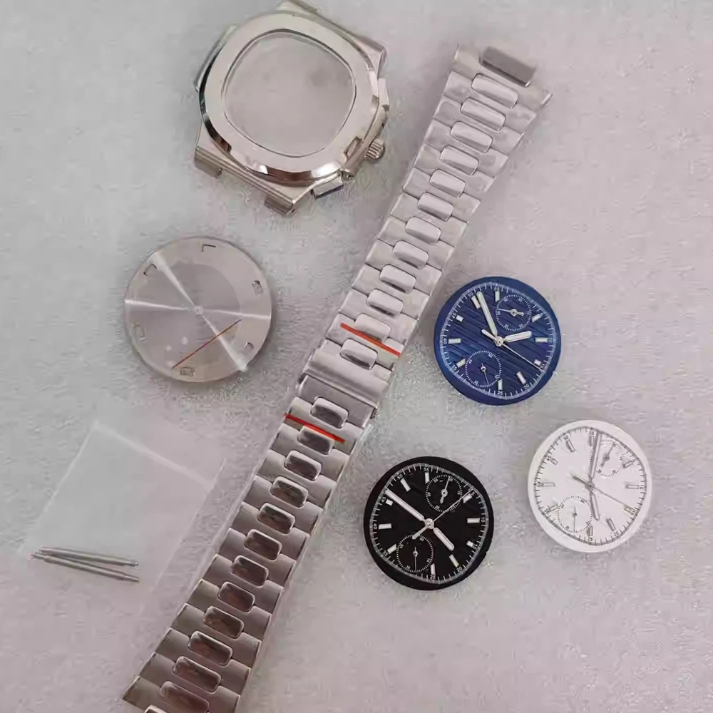 41mm Watch Case Strap Set with Green Luminous Dial + Hands for VK61 Movement Sapphire Glass Case Bracelet Pointer Watch Face Set
