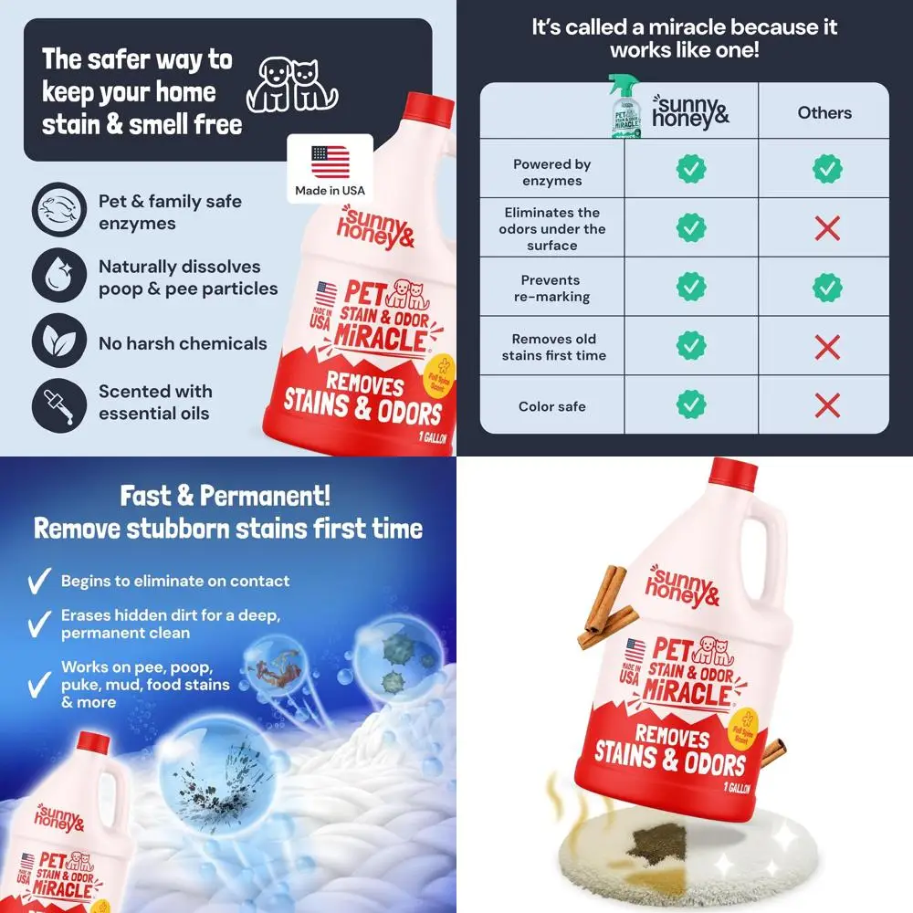 Potente Limpiador Enzimático para Manchas y Olores de Mascotas - Eliminador de Orina de Perro de Acción Rápida (128 fl oz, Aroma Otoñal)