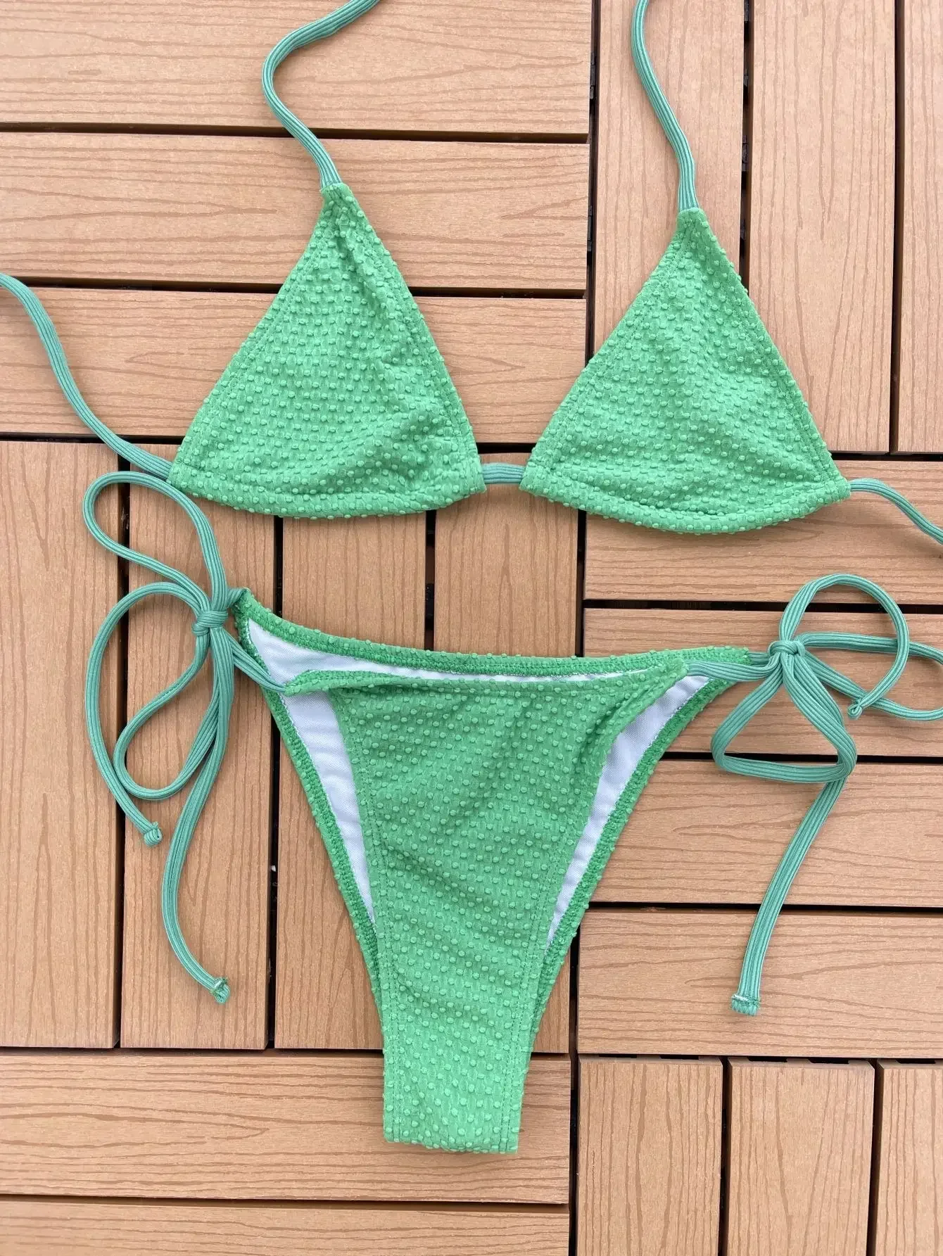 Solid Color Low Waist Thong Swimsuit Women 2025 Summer New 2-piece Mini Bikini Sexy Halter Backless Bathing Suit Beach Swimwear