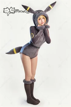 Meowcos PM Derivative Cosplay Costume Moonlight Anime Derivative Furry Hoodie Deep V Romper Bodysuit Socks with Belt and Tail
