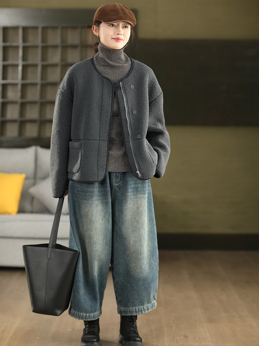 Abrigo de piel de oveja Thiened Heavy Industry para mujer, a la moda, cálido, con interior de ante, ropa de abrigo de invierno, manga larga, cierre de cremallera