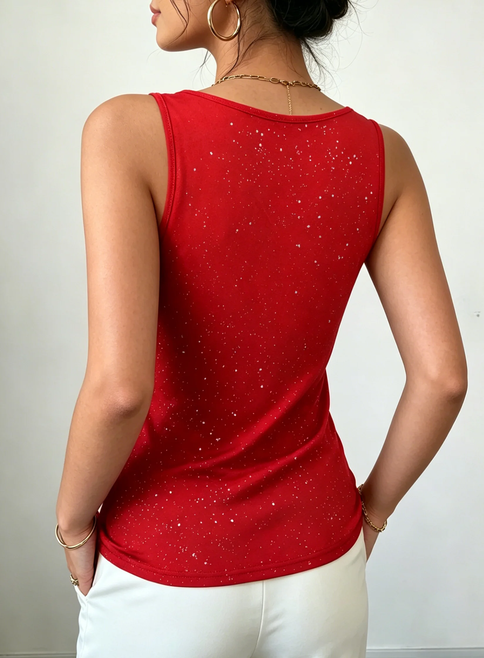 Womens Tank Top Glitter Notched Neck Sleeveless Tank Top Printed Top Loose Casual Chic Apparel Tops Spring Summer Daily Shirts