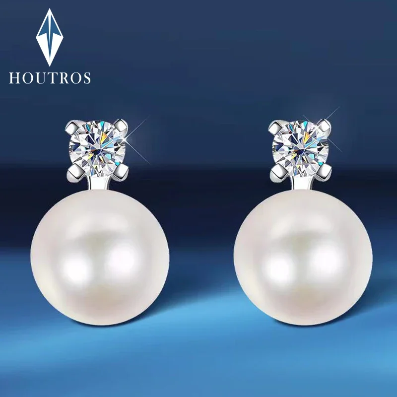 

Houtros 0.1/0.3 Carat Moissanite Stud Earrings For Women Freshwater Pearl Drop Earring 925 Sterling Silver Fine Jewelry with GRA