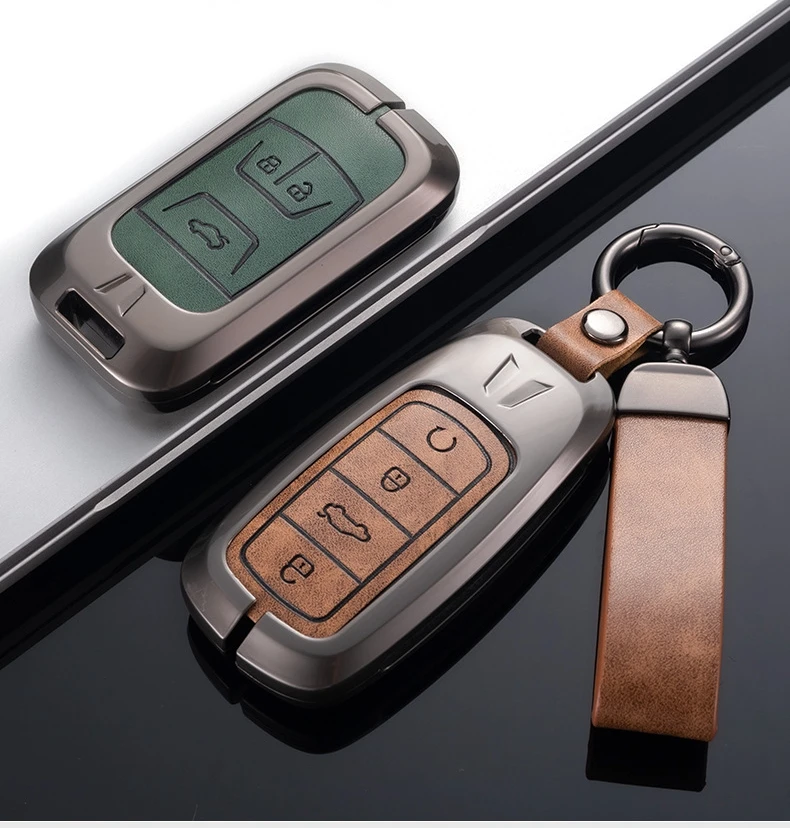 

Car Zinca Alloy& Leather Key Case Chain Cover Holder For Chery Tiggo 8 Arrizo 5 Pro Gx 3x 5x EQ7 Chery Tiggo 7 Pro EXEED TX