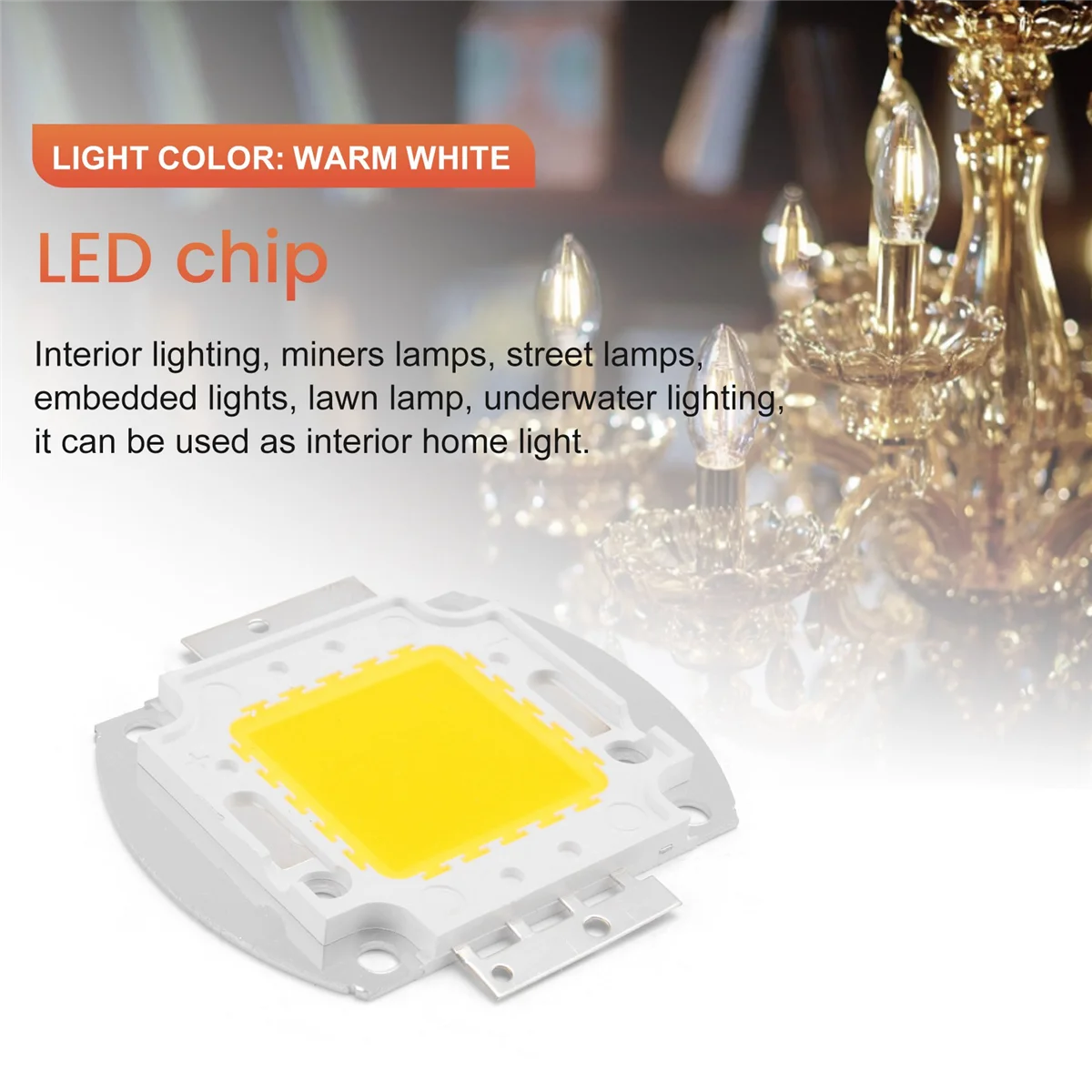 Lâmpada LED Chip de alta potência, Iluminação DIY, Branco Quente, 100W