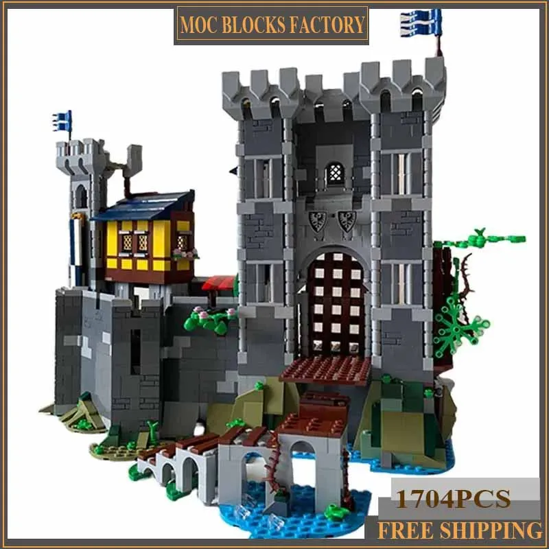 Moc Building Blocks Fortress Model Blue Knight's Castle Technical Bricks DIY Assembly Construction Toys For Child Holiday Gifts