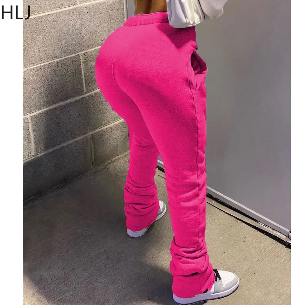 HLJ Autumn Winter Drawstring Jogger Pants Women High Waisted Stacked Trousers Casual Female Solid Color Matching Sporty Bottoms