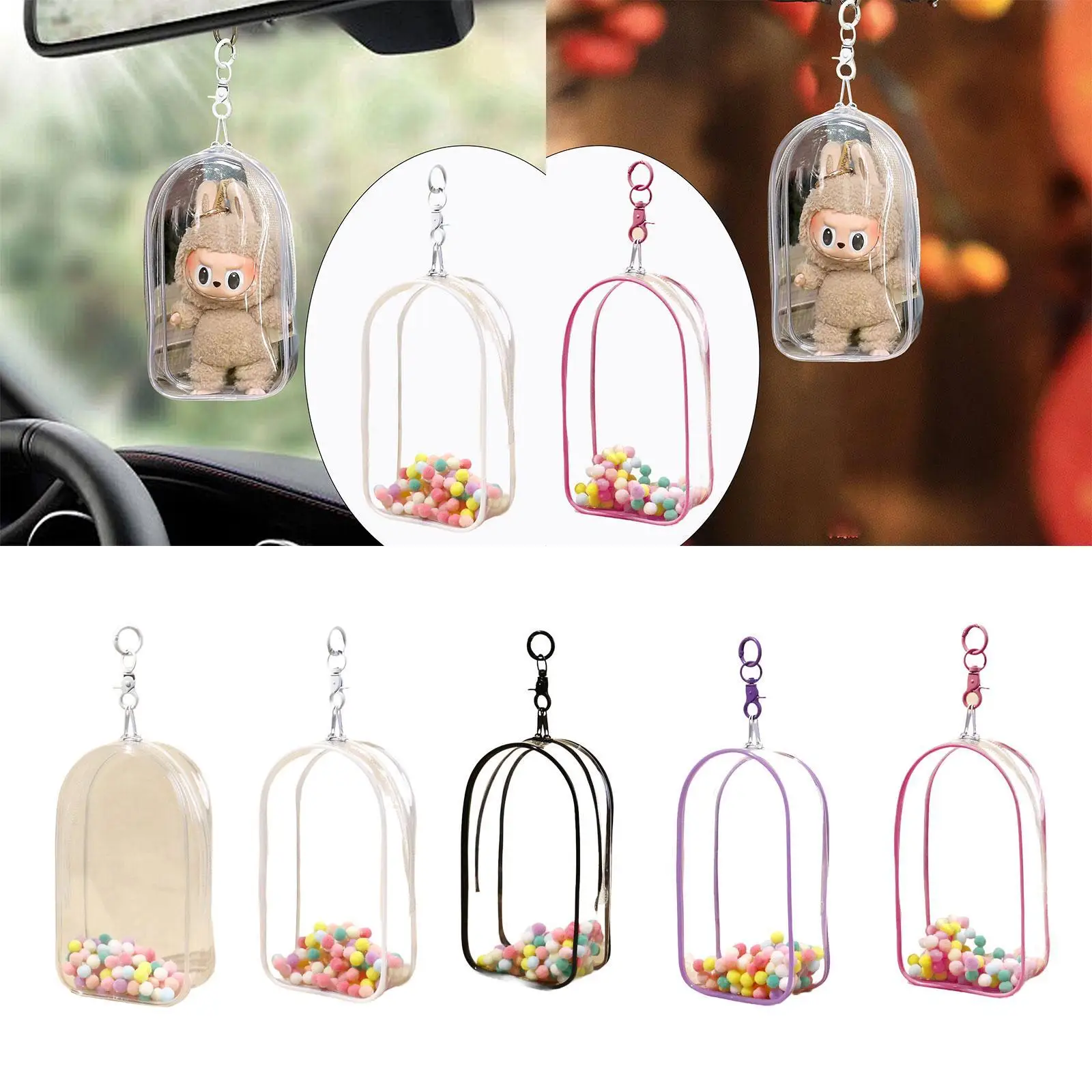 Doll Figure Display Bag Mini Doll Pouch Zipper Closure Portable Tiny Figures Case Hanging Organizer for 15/18cm Dolls